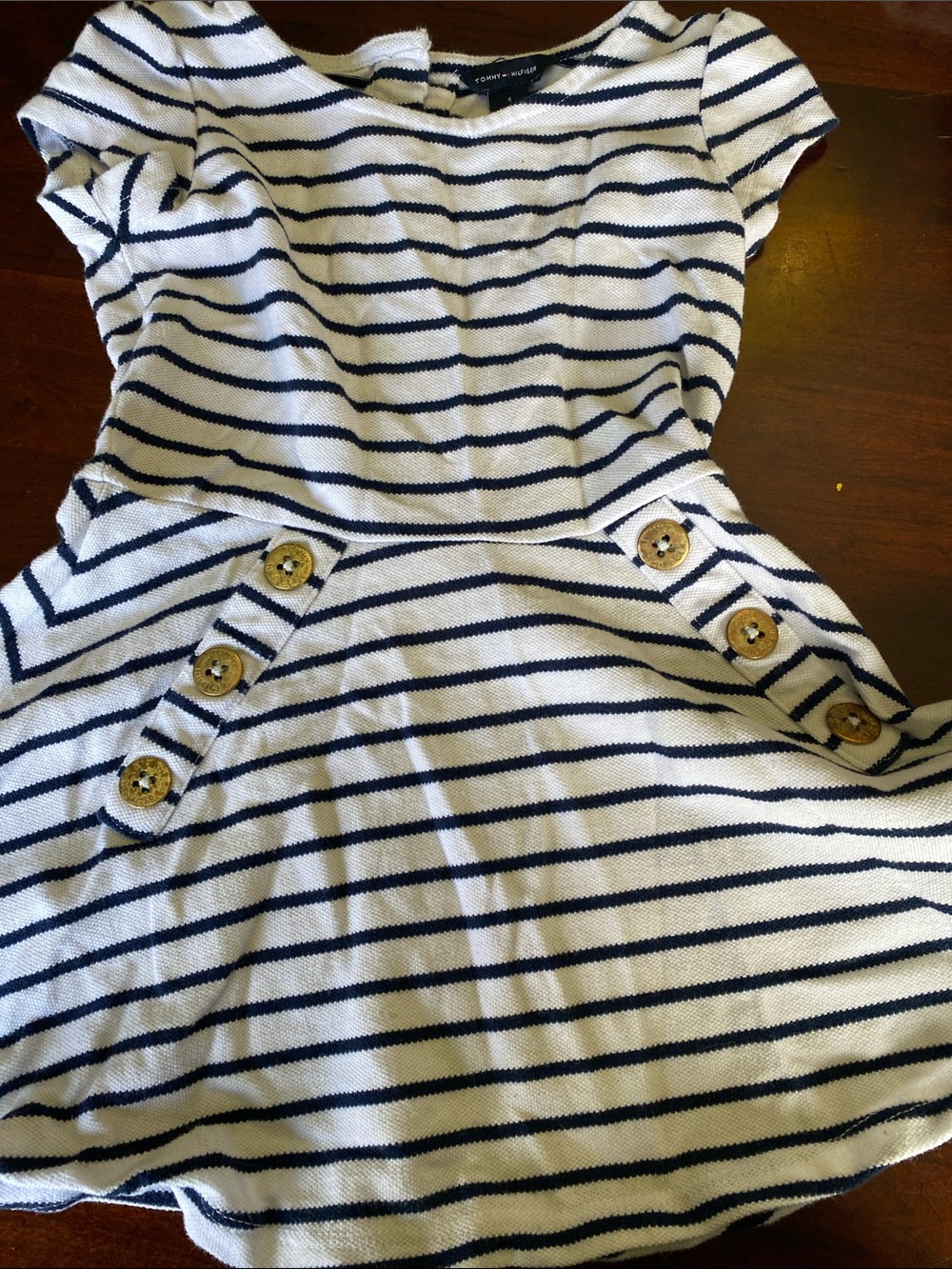 Tommy Hilfiger Navy and White Striped Short-Sleeve Girls Dress